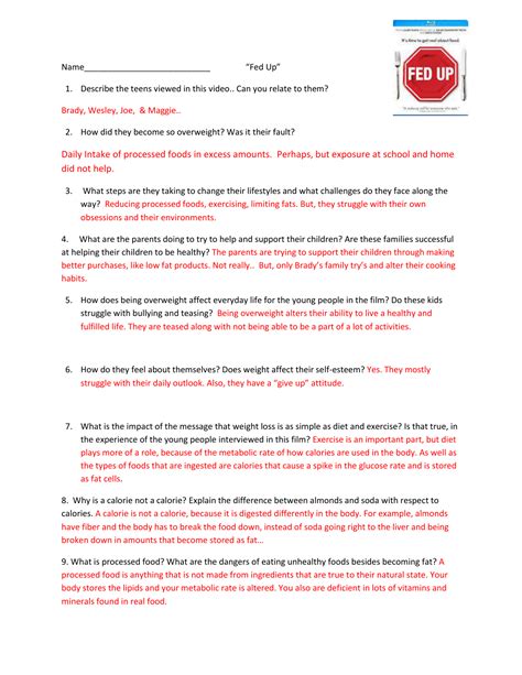 fed up worksheet answer key pdf
